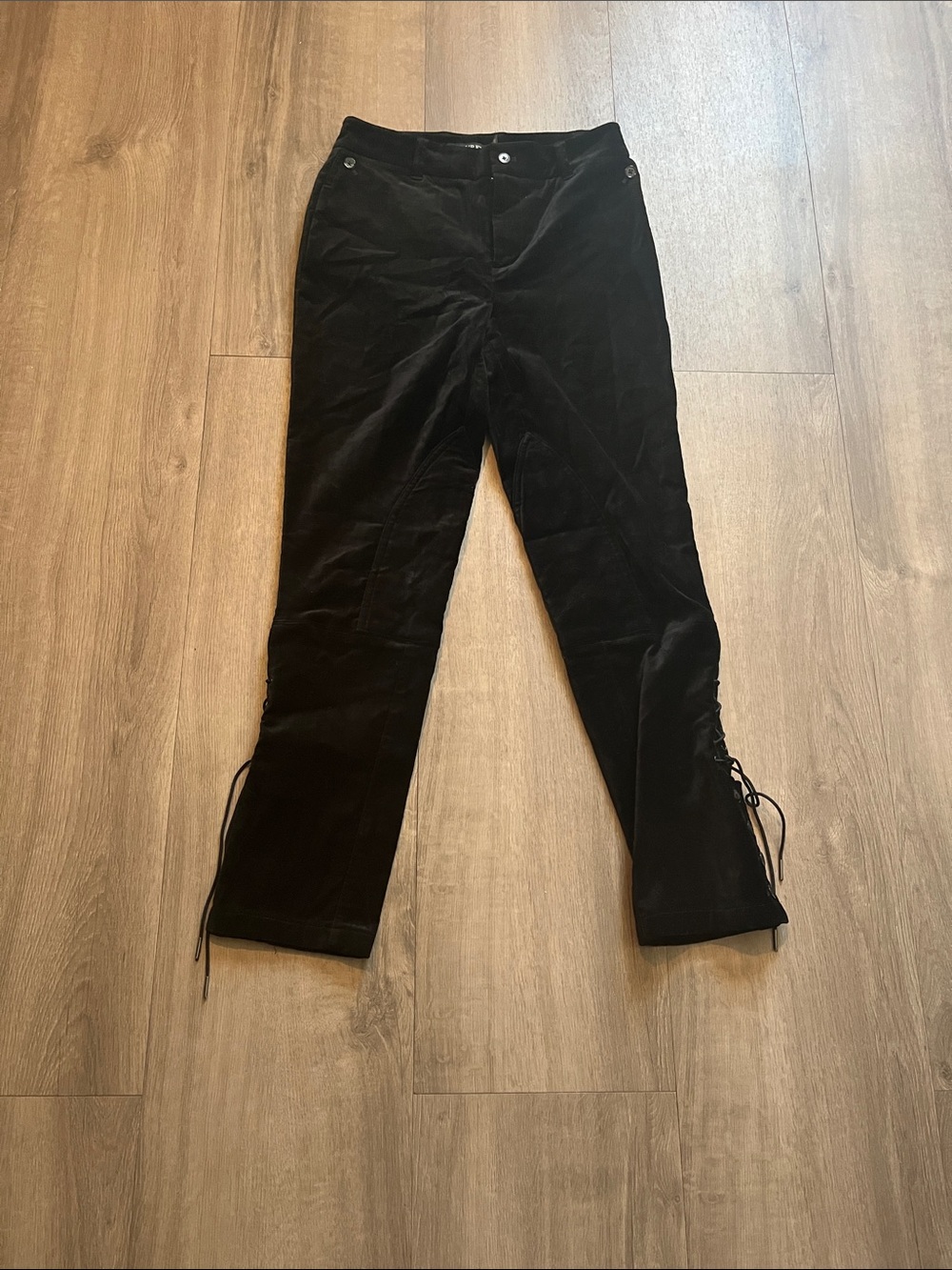 Ralph Lauren Black Lace-Up Hem Wide Leg Jeans